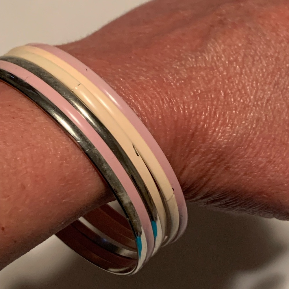 Elegant Silver and Pastel Bangle Bracelet Set